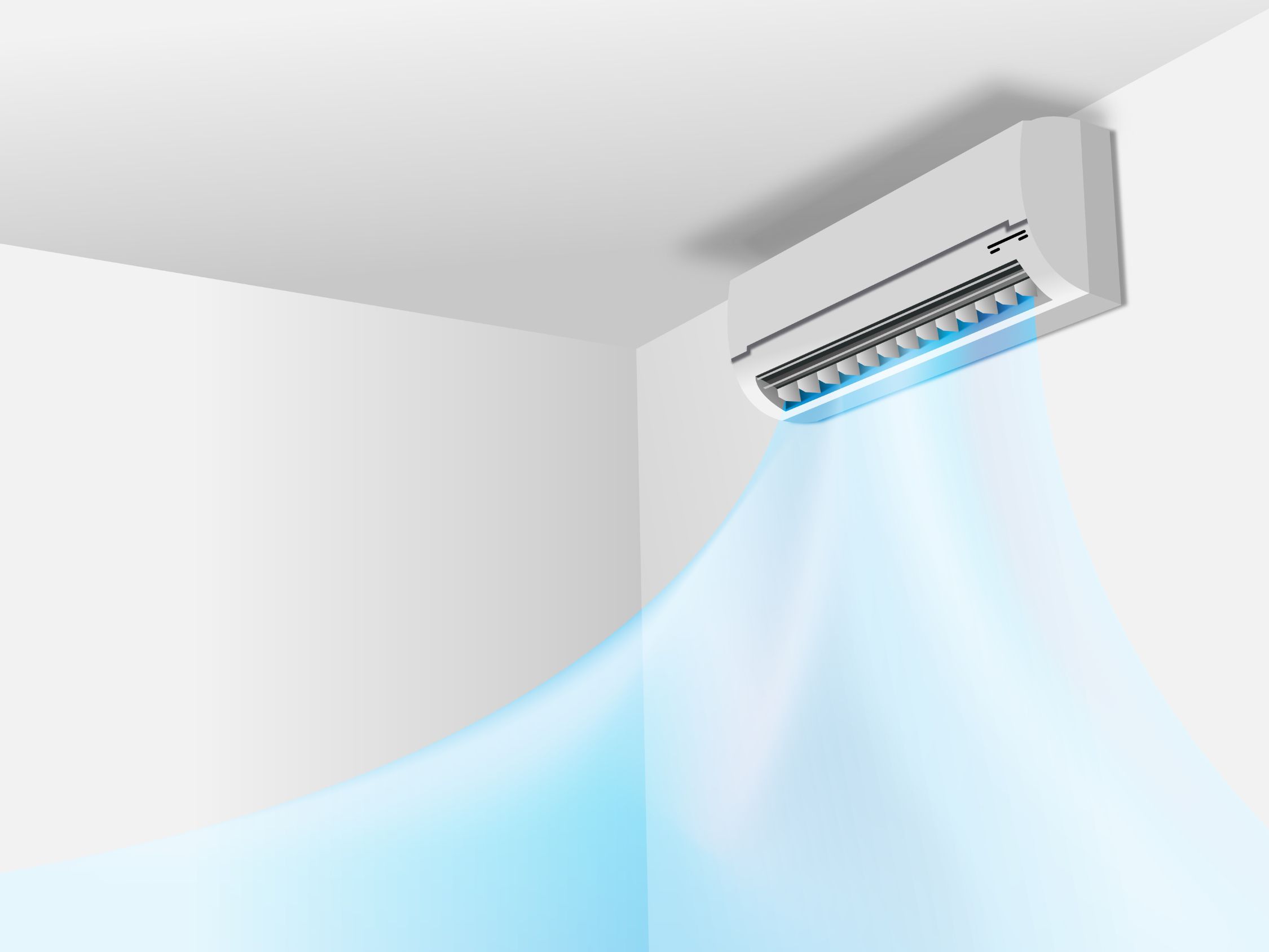 Illustration of cool air flowing from a wall-mounted AC unit.