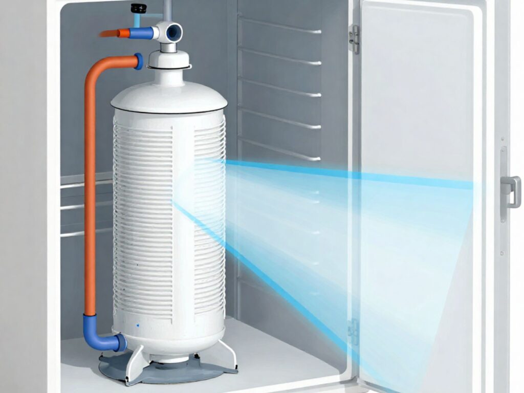 Diagram of refrigerant cooling components inside an appliance system.